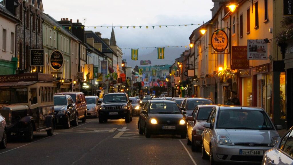 A street in Ireland full of cars