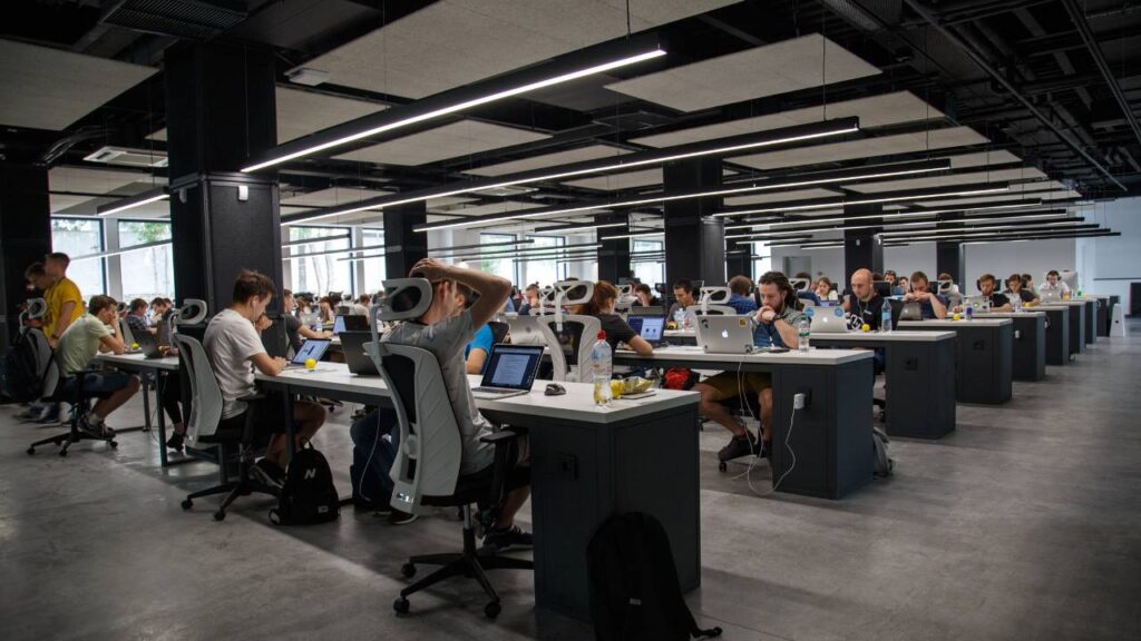 A large workspace with a sizeable workforce