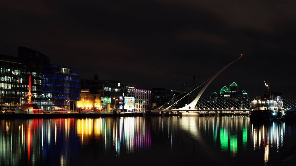 Riverside Dublin buildings in the night