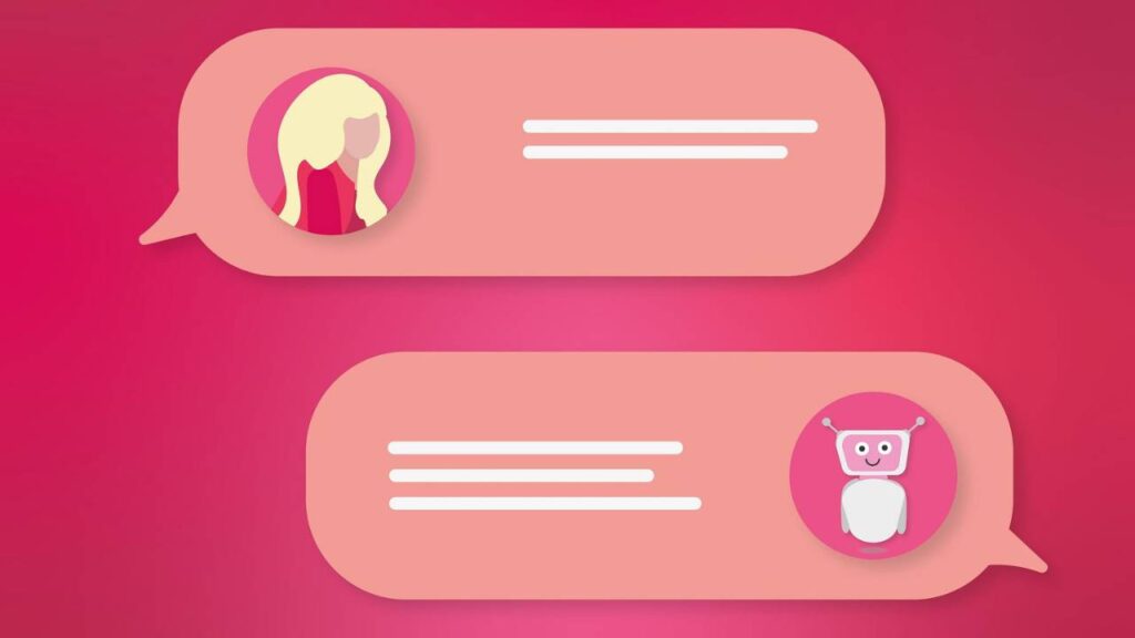 An illustration depicting a customer chatting with a chatbot